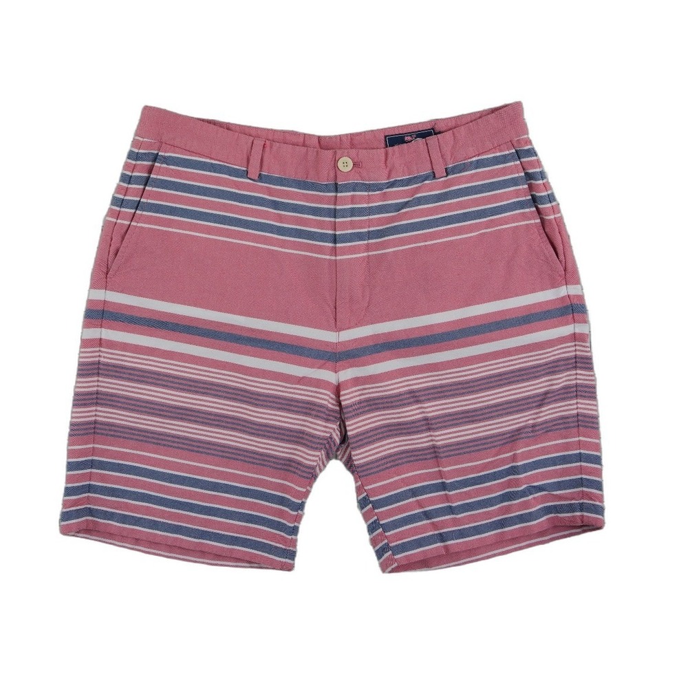 Vineyard Vines Shorts Men's Size 38 Pink Blue Striped 100% Cotton Flat Front